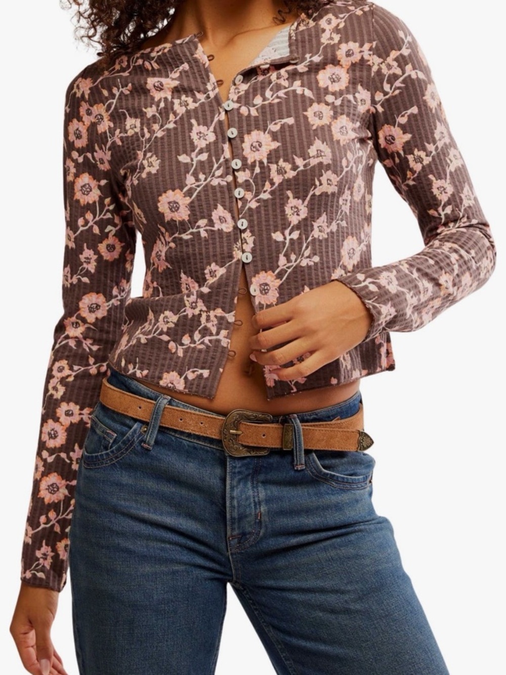 Free People Long Sleeve Top floral print 100% cotton, NWT XS